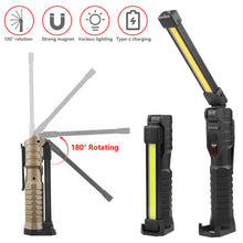 Load image into Gallery viewer, Folding Double COB XPE LED Car Work Light USB Rechargeable Portable Flashlight Magnetic Base Hook Car Repair Inspection Emergency Light
