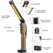 Load image into Gallery viewer, Folding Double COB XPE LED Car Work Light USB Rechargeable Portable Flashlight Magnetic Base Hook Car Repair Inspection Emergency Light
