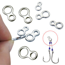 Load image into Gallery viewer, 20PCS 2-Hole Stainless Steel Lure Connector Seamless Offshore Fishing Connector for Slow Pitch Jigging Smooth Non-Abrasive Anti-Tangle Fishing Tackle Accessory

