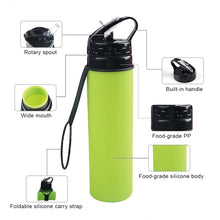 Load image into Gallery viewer, 600ML Portable Collapsible Silicone Bottle with Straw and Handle For Outdoor Hiking Cycling Camping
