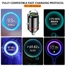 Load image into Gallery viewer, 12-24V Dual Ports Car Charger Pull Ring Automatic PD+USB Fast Charging for iPhone Huawei Xiaomi QC 3.0 Phone Auto Cigarette Lighter Adapter
