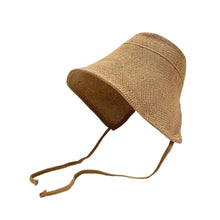 Load image into Gallery viewer, Women Linen Straw Regency Bonnet Hat Geometric Pattern Big Wide Brim Sun Hat Adjustable Lace Up Bow Beach Summer Outdoor Cap
