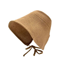 Load image into Gallery viewer, Women Linen Straw Regency Bonnet Hat Geometric Pattern Big Wide Brim Sun Hat Adjustable Lace Up Bow Beach Summer Outdoor Cap
