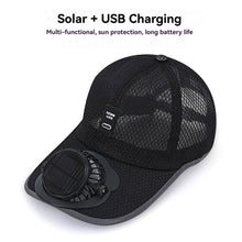 Load image into Gallery viewer, Solar Powered Baseball Cap with Fan USB Rechargeable Breathable Mesh Adjustable Sun Protection Cooling Hat Summer Outdoor Headwear
