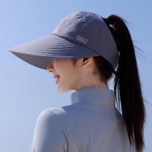 Load image into Gallery viewer, Women Empty Top Wide Brim Sun Hat Foldable Ponytail Cap UV Protection Windproof Hard Brim Adjustable Beach Riding Summer Hat
