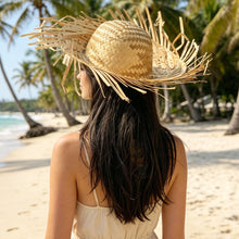 Load image into Gallery viewer, Hand Woven Straw Sun Hat Wide Brim UV Protection Lightweight Breathable Beach Hat Summer Seaside Travel Headwear
