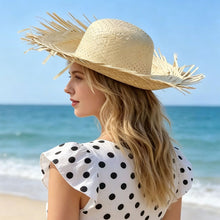 Load image into Gallery viewer, Hand Woven Straw Sun Hat Wide Brim UV Protection Lightweight Breathable Beach Hat Summer Seaside Travel Headwear
