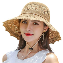 Load image into Gallery viewer, Korean Wave Brim Straw Hat Women Mesh Breathable Summer UV Protection Beach Sun Protection Hat
