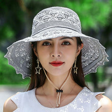 Load image into Gallery viewer, Korean Wave Brim Straw Hat Women Mesh Breathable Summer UV Protection Beach Sun Protection Hat
