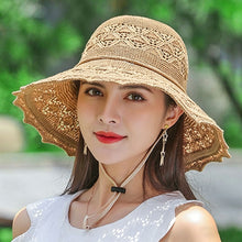 Load image into Gallery viewer, Korean Wave Brim Straw Hat Women Mesh Breathable Summer UV Protection Beach Sun Protection Hat
