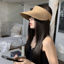 Load image into Gallery viewer, Women Empty Top Wide Brim Straw Sun Visor Hat Foldable Adjustable UV Protection Breathable Headband Style Beach Travel Outdoor Summer Hat
