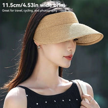 Load image into Gallery viewer, Women Empty Top Wide Brim Straw Sun Visor Hat Foldable Adjustable UV Protection Breathable Headband Style Beach Travel Outdoor Summer Hat
