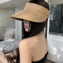 Load image into Gallery viewer, Women Empty Top Wide Brim Straw Sun Visor Hat Foldable Adjustable UV Protection Breathable Headband Style Beach Travel Outdoor Summer Hat
