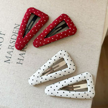 Load image into Gallery viewer, Girls White Polka Dot Triangle Hair Clips Fabric Bangs Side Barrettes Sweet School Style Hair Accessories Headwear
