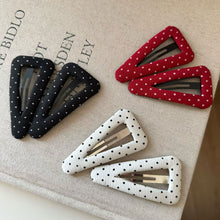 Load image into Gallery viewer, Girls White Polka Dot Triangle Hair Clips Fabric Bangs Side Barrettes Sweet School Style Hair Accessories Headwear
