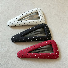 Load image into Gallery viewer, Girls White Polka Dot Triangle Hair Clips Fabric Bangs Side Barrettes Sweet School Style Hair Accessories Headwear
