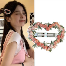Load image into Gallery viewer, Girls Flower Embroidery Heart Shaped Hair Clips Pastoral Style Duckbill Barrettes Princess Baby Side Hair Accessories

