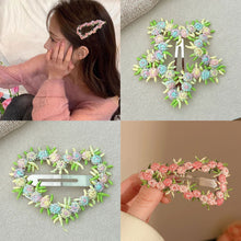 Load image into Gallery viewer, Girls Flower Embroidery Heart Shaped Hair Clips Pastoral Style Duckbill Barrettes Princess Baby Side Hair Accessories
