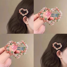 Load image into Gallery viewer, Girls Flower Embroidery Heart Shaped Hair Clips Pastoral Style Duckbill Barrettes Princess Baby Side Hair Accessories
