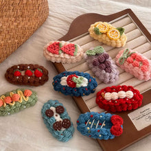 Load image into Gallery viewer, Handmade Wool Crochet Cartoon Fruit Hair Clip Sweet Cute Autumn Winter Bangs Side Broken Hair BB Clip Versatile Hair Accessories
