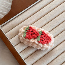 Load image into Gallery viewer, Handmade Wool Crochet Cartoon Fruit Hair Clip Sweet Cute Autumn Winter Bangs Side Broken Hair BB Clip Versatile Hair Accessories
