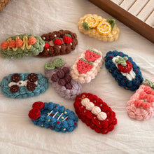Load image into Gallery viewer, Handmade Wool Crochet Cartoon Fruit Hair Clip Sweet Cute Autumn Winter Bangs Side Broken Hair BB Clip Versatile Hair Accessories
