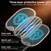 Load image into Gallery viewer, 3 In 1 Foldable Built-in Battery USB Rechargeable Electric Mosquito Swatter Three Layer Protective Net Household
