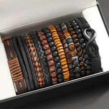 Load image into Gallery viewer, 12/24Pcs/Set Vintage Braided Faux Leather Bead Bracelet Set For Men Women Wooden Bead Fashion Jewelry Accessories Gifts
