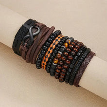 Load image into Gallery viewer, 12/24Pcs/Set Vintage Braided Faux Leather Bead Bracelet Set For Men Women Wooden Bead Fashion Jewelry Accessories Gifts
