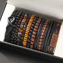 Load image into Gallery viewer, 12/24Pcs/Set Vintage Braided Faux Leather Bead Bracelet Set For Men Women Wooden Bead Fashion Jewelry Accessories Gifts
