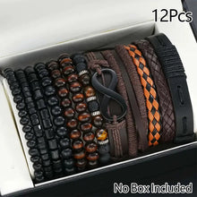 Load image into Gallery viewer, 12/24Pcs/Set Vintage Braided Faux Leather Bead Bracelet Set For Men Women Wooden Bead Fashion Jewelry Accessories Gifts

