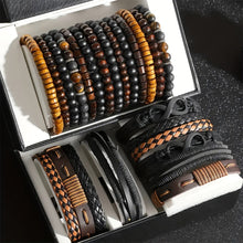 Load image into Gallery viewer, 12/24Pcs/Set Vintage Braided Faux Leather Bead Bracelet Set For Men Women Wooden Bead Fashion Jewelry Accessories Gifts
