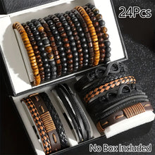 Load image into Gallery viewer, 12/24Pcs/Set Vintage Braided Faux Leather Bead Bracelet Set For Men Women Wooden Bead Fashion Jewelry Accessories Gifts

