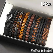 Load image into Gallery viewer, 12/24Pcs/Set Vintage Braided Faux Leather Bead Bracelet Set For Men Women Wooden Bead Fashion Jewelry Accessories Gifts
