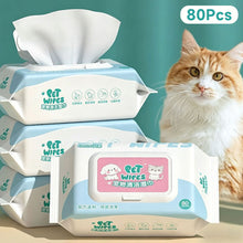 Load image into Gallery viewer, 80Pcs Pet Wipes Disposable 2-in-1 Cleaning Wipes for Dogs Cats Tear Stain Remover &amp; Butt Cleaning Non-Woven Deodorizing Grooming Wipes
