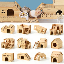 Load image into Gallery viewer, Wooden Hamster House Hideout Small Animal Hideaway Platform Ladder Climbing Toy Real Wood Cage Decor for Hamster Bird Parrot
