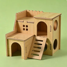 Load image into Gallery viewer, Wooden Hamster House Hideout Small Animal Hideaway Platform Ladder Climbing Toy Real Wood Cage Decor for Hamster Bird Parrot
