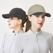 Load image into Gallery viewer, Women's Washed Cotton High Ponytail Baseball Cap UV Protection Hollow Back Outdoor Accessories Sports Sun Hat

