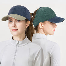 Load image into Gallery viewer, Women's Washed Cotton High Ponytail Baseball Cap UV Protection Hollow Back Outdoor Accessories Sports Sun Hat
