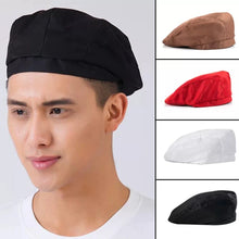 Load image into Gallery viewer, Men Women Cotton Blend Beret Cap Adjustable Chef Kitchen Work Hat Hotel Restaurant Baking Spring Summer Flat Brim Cap
