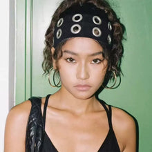 Load image into Gallery viewer, Punk Girl Fabric Hollow Elastic Headbands Metal Rock Personalized Hollow Eyelets Hair Band Casual Sports Grommet Headband
