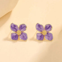 Load image into Gallery viewer, Alloy Metal Four Leaf Clover Drip Oil Stud Earrings 3D Roselle Flower Fashion Women Wedding Party Jewelry
