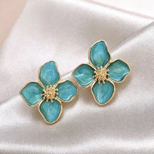 Load image into Gallery viewer, Alloy Metal Four Leaf Clover Drip Oil Stud Earrings 3D Roselle Flower Fashion Women Wedding Party Jewelry
