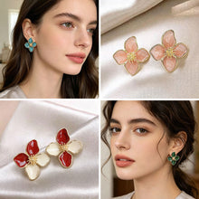 Load image into Gallery viewer, Alloy Metal Four Leaf Clover Drip Oil Stud Earrings 3D Roselle Flower Fashion Women Wedding Party Jewelry
