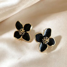 Load image into Gallery viewer, Alloy Metal Four Leaf Clover Drip Oil Stud Earrings 3D Roselle Flower Fashion Women Wedding Party Jewelry
