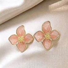Load image into Gallery viewer, Alloy Metal Four Leaf Clover Drip Oil Stud Earrings 3D Roselle Flower Fashion Women Wedding Party Jewelry

