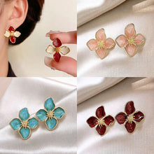 Load image into Gallery viewer, Alloy Metal Four Leaf Clover Drip Oil Stud Earrings 3D Roselle Flower Fashion Women Wedding Party Jewelry
