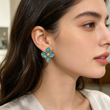 Load image into Gallery viewer, Alloy Metal Four Leaf Clover Drip Oil Stud Earrings 3D Roselle Flower Fashion Women Wedding Party Jewelry
