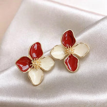 Load image into Gallery viewer, Alloy Metal Four Leaf Clover Drip Oil Stud Earrings 3D Roselle Flower Fashion Women Wedding Party Jewelry
