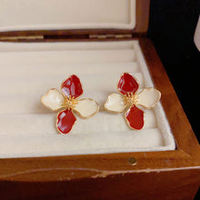 Load image into Gallery viewer, Alloy Metal Four Leaf Clover Drip Oil Stud Earrings 3D Roselle Flower Fashion Women Wedding Party Jewelry
